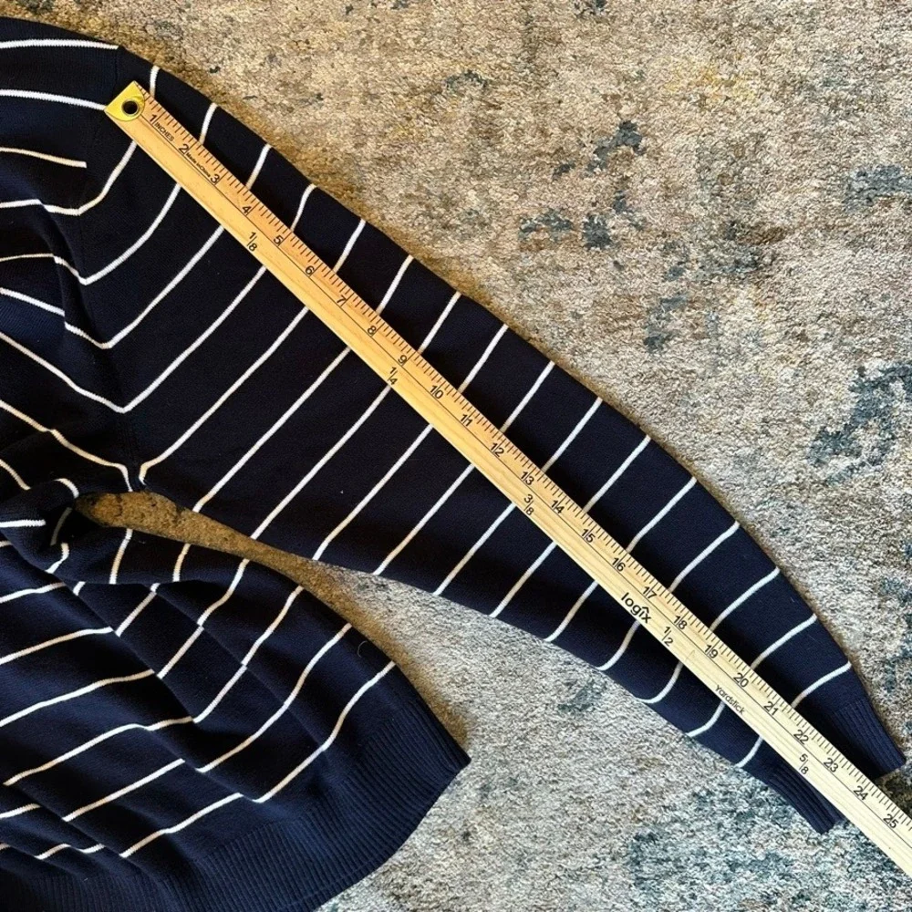 J.Crew Pima Cotton Striped Crewneck Sweater Mens L Navy White Nautical Mariner